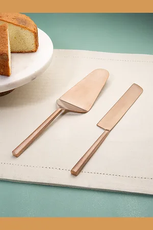 ellementry Rose Gold Toned Set of 2 Hammered Handle Cake Server Set