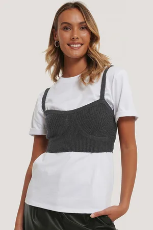 NA-KD Women Charcoal Grey Self Design Top