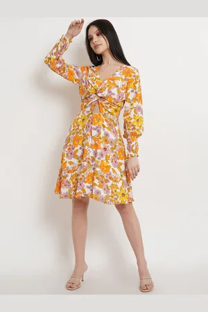 DODO & MOA Women Yellow & White Floral Dress
