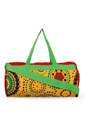 Anekaant Women Green & Yellow Printed Canvas Duffle Bag