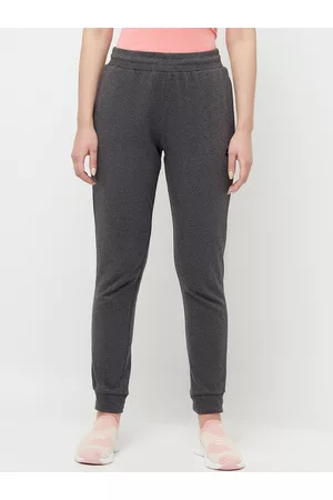 Lotto Women Charcoal Grey Solid Cotton Regular Joggers