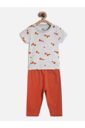 MINI KLUB Boys Grey & Orange Printed Cotton T-shirt with Pyjamas