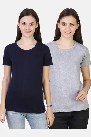Fleximaa Women Black & Grey Melange 2 T-shirt