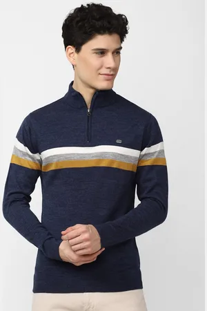 Peter England Men Navy Blue & White Striped Pullover