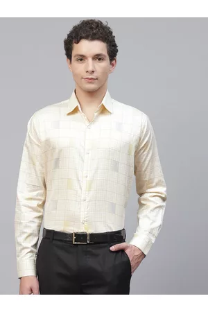 MANQ Men Yellow Smart Fit Checked Semiformal Shirt