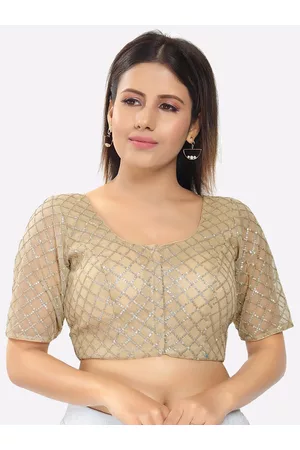 SALWAR STUDIO Women Gold Embroidered Saree Blouse