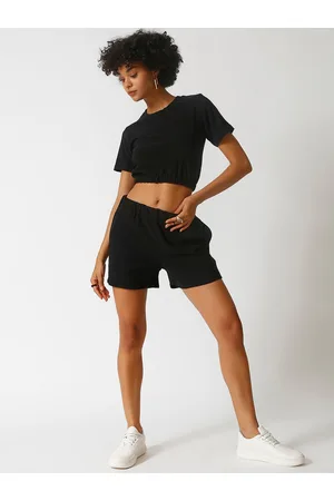 Campus Women Black Cotton Top with Shorts