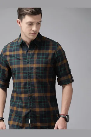 Roadster Men Green & Beige Regular Fit Checked Sustainable Casual Shirt