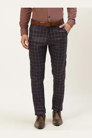 SOJANYA Men Navy Blue Checked Smart Formal Trousers