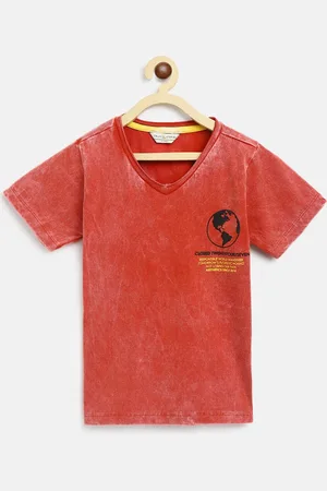 TALES & STORIES Boys Rust Printed V-Neck Cotton T-shirt