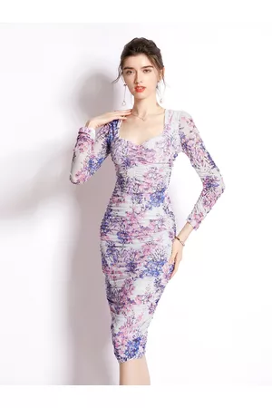 JC Collection Purple & White Floral Bodycon Dress