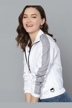 Mast & Harbour Women White Solid Bomber Jacket