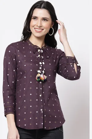 bellamia Women Purple Custom Tailored Fit Printed Casual Shirt