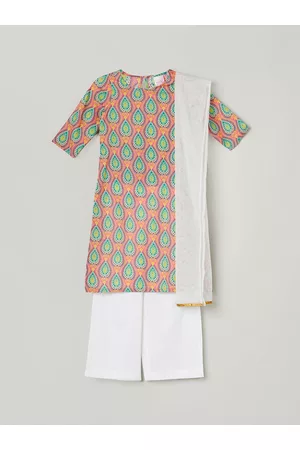 Max Collection Girls Pink Ethnic Motifs Printed Pure Cotton Kurta with Palazzos & With Dupatta