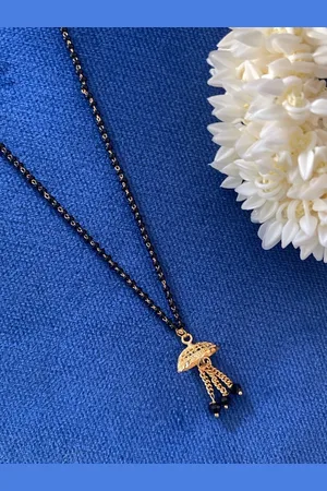 Digital Dress Room Women Gold-Plated & Black Beaded Mangalsutra