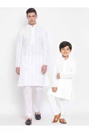 Vastramay Boys White Regular Pure Cotton Kurta with Churidar