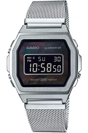 Casio Vintage A1000M-1BEF Black Digital Dial Silver Stainless Steel Mesh Band D194