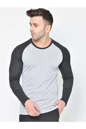 CHKOKKO Men Grey & Black Colourblocked Outdoor T-shirt