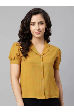 DEEBACO Women Mustard Premium Puff Sleeves Casual Shirt