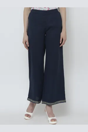 DODO & MOA Women Navy Blue Regular Fit Solid Parallel Trousers