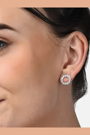 Ami Silver-Plated Cubic Zirconia Contemporary Hollow Circular Stud Earrings