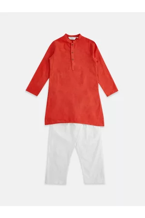 Pantaloons Boys Orange Pure Cotton Kurta with Pyjamas