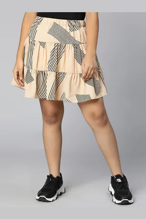 Oxolloxo Girls Beige Printed Knee Length A-Line Skirts