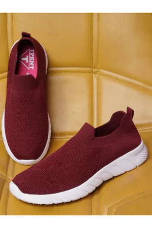 TPENT Women Maroon Woven Design Slip-On Sneakers