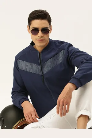 Flying Machine Men Navy Blue Typography Printed Bomber Jacket
