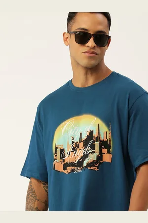Forever 21 Men Blue Graphic Printed Pure Cotton T-shirt