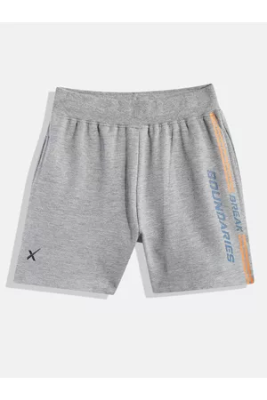 HRX Boys Grey Melange Typography Printed Sports Shorts