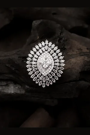 Cardinal Silver-Toned American Diamond Studded Finger Ring