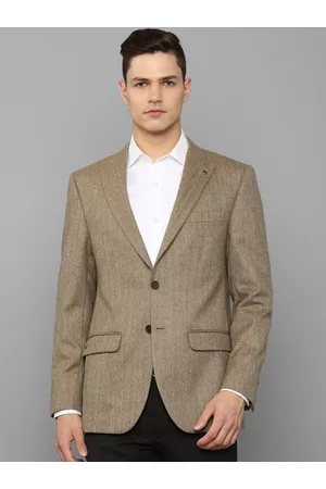 Louis Philippe Men Brown Self-Design Single-Breasted Pure Wool Blazers