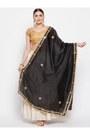 Clora Creation Black & Gold-Toned Embroidered Dupatta With Beads And Stones