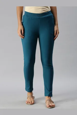 Turquoise Blue Solid Pure Cotton Chudidar Legging at Soch