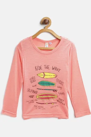 Kids On Board Peach-Coloured Print Pure Cotton Top