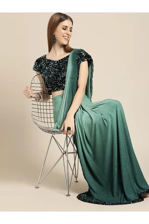 Chhabra 555 Green Ombre Dyed Ready to Wear Poly Georgette Saree with Stitched Blouse