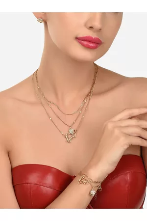 Ami Gold-Toned Gold-Plated 3-Layered Necklace With Earrings & Bracelet
