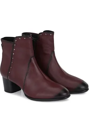 Delize Women Maroon Solid Studded Boots