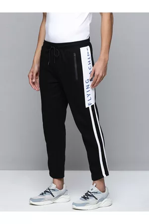 Flying Machine Men Black Brand Logo Printed Slim Fit Track Pants