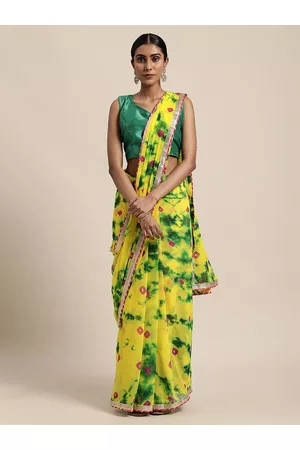 Jaipur Yellow & Green Tie and Dye Saree