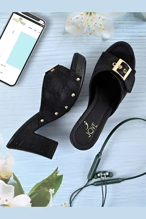 Jove Black & Gold-Toned Block Heels With Buckle