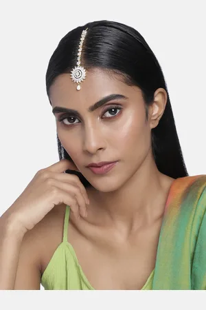 LAIDA Gold-Plated Handcrafted American Diamond Studded Maang Tikka