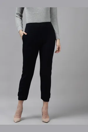 Cayman Women Navy Blue Slim Fit Cropped Trousers