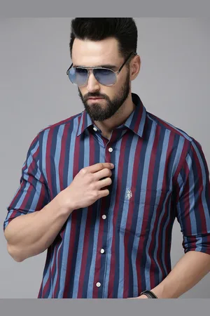 U.S. Polo Assn. Men Blue Tailored Fit Striped Casual Shirt