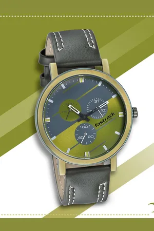 Fastrack Men Green Brass Printed Dial & Green Leather Straps Analogue Watch 3238QL01
