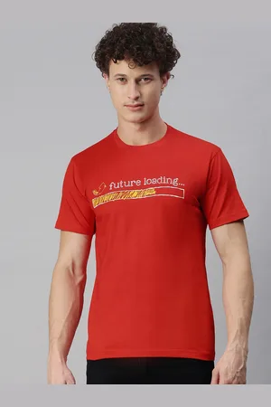 BRATMA Men Red Typography Printed Round Neck Regular Sleeves Cotton T-shirt