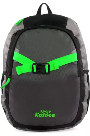 Smily Kiddos Rucksacks - Unisex Kids Green & Grey Brand Logo Backpack with Compression Straps