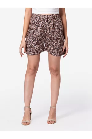 DEEBACO Women Brown Cheetah Printed Regular Shorts