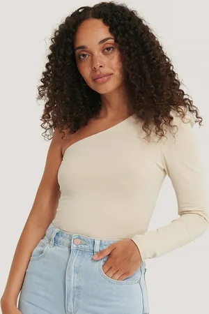 NA-KD Off White Solid One Shoulder Top